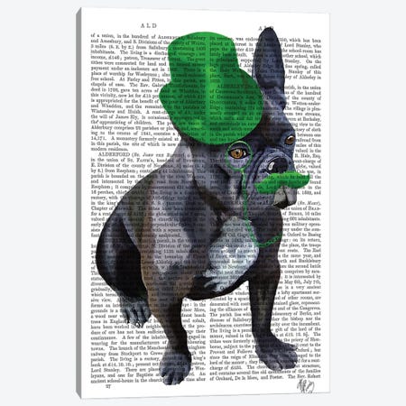 French Bulldog With Green Top Hat & Moustache Canvas Print #FNK1069} by Fab Funky Canvas Art Print