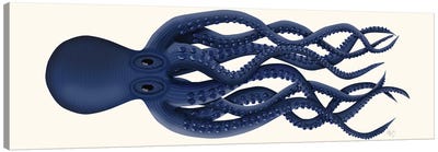 Giant Octopus Blue Panoramic Canvas Art Print - Best Selling Animal Art