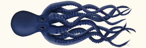 Kids Nautical Art: Giant Octopus Blue Panoramic by Fab Funky