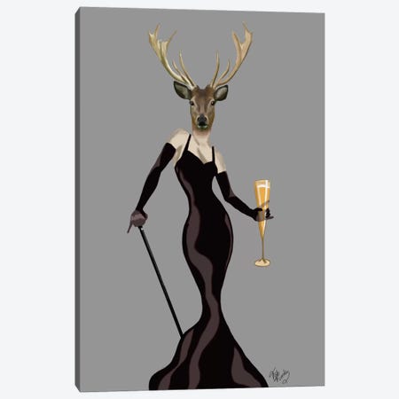 Glamour Deer In Black Canvas Print #FNK1073} by Fab Funky Canvas Artwork