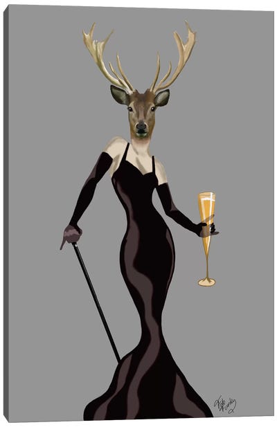 Glamour Deer In Black Canvas Art Print - Fab Funky