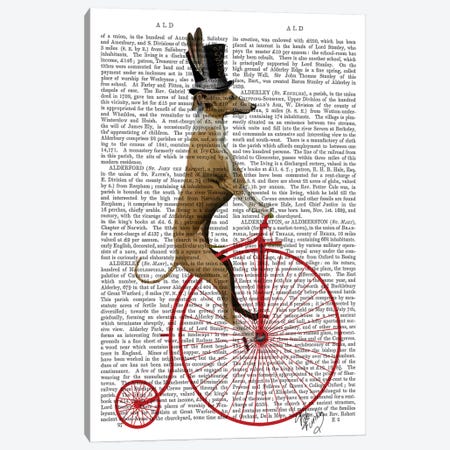 Greyhound On Red Penny Farthing Bike Canvas Print #FNK1090} by Fab Funky Canvas Wall Art