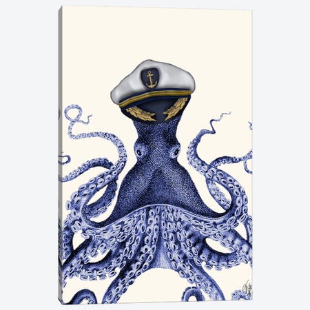 Captain Octopus Canvas Print #FNK10} by Fab Funky Canvas Wall Art