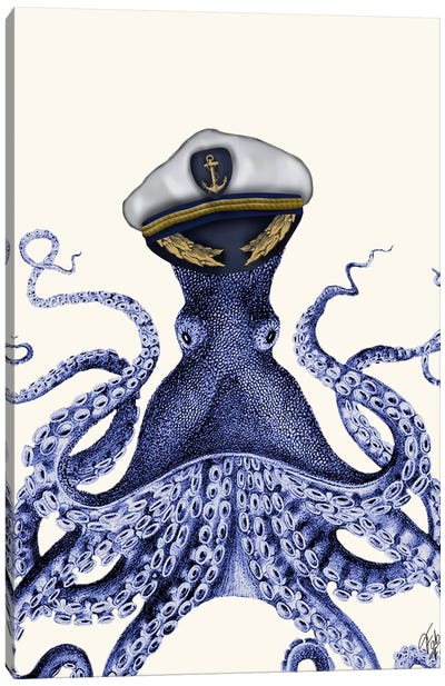 Captain Octopus Canvas Art Print - Sea Life Art