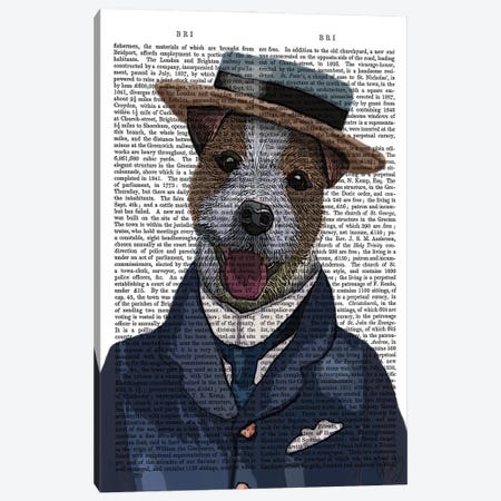 Jack Russell In Boater Canvas Print #FNK1126} by Fab Funky Art Print
