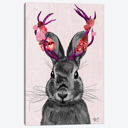 Jackalope With Pink Antlers Canvas Print #FNK1129} by Fab Funky Canvas Artwork