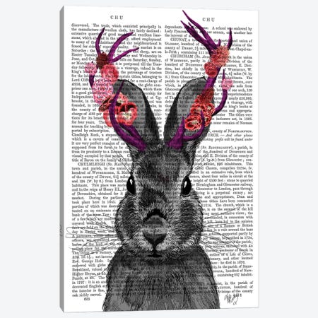 Jackalope With Pink Antlers, Print BG Canvas Print #FNK1130} by Fab Funky Canvas Art Print