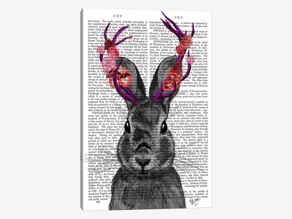 Jackalope With Pink Antlers, Print BG by Fab Funky 1-piece Art Print