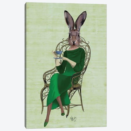 Lady Bella Rabbit Taking Tea Canvas Print #FNK1134} by Fab Funky Canvas Artwork