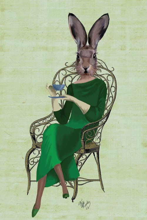 Lady Bella Rabbit Taking Tea by Fab Funky wall art