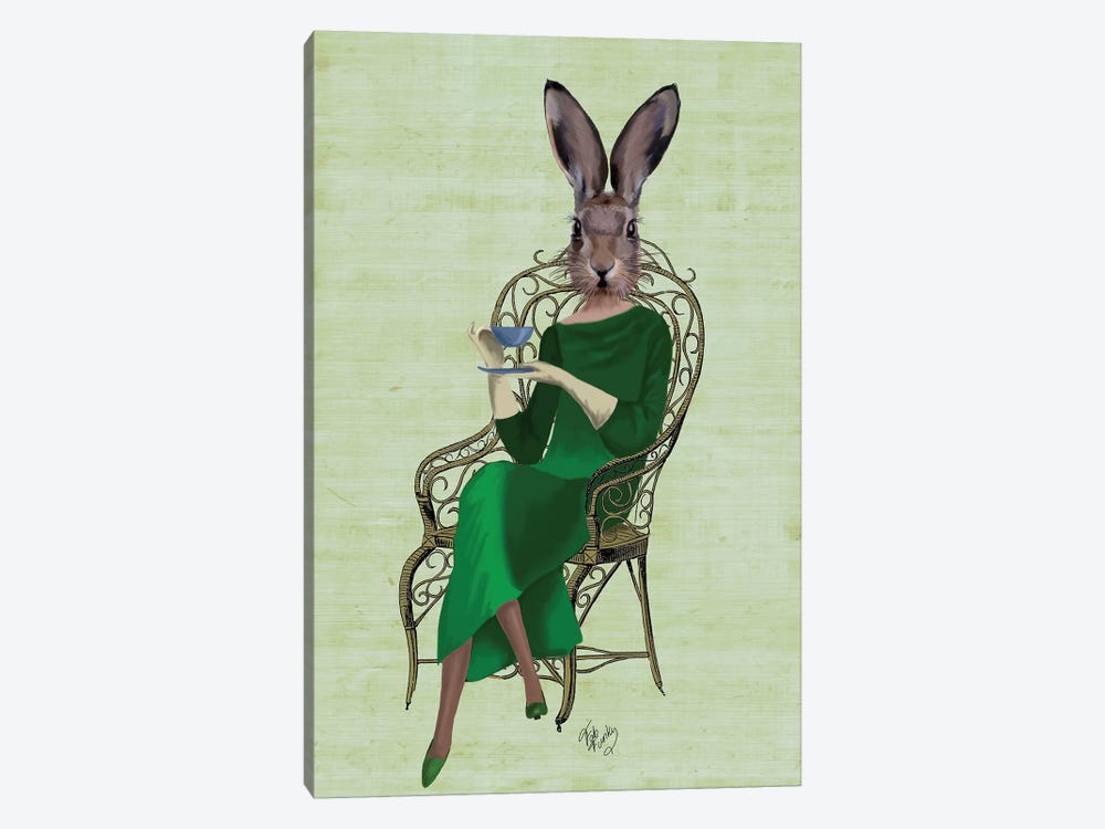 Lady Bella Rabbit Taking Tea by Fab Funky 1-piece Canvas Art Print