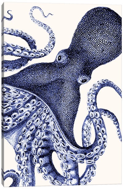 Landscape Blue Octopus Canvas Art Print - Kids Nautical Art