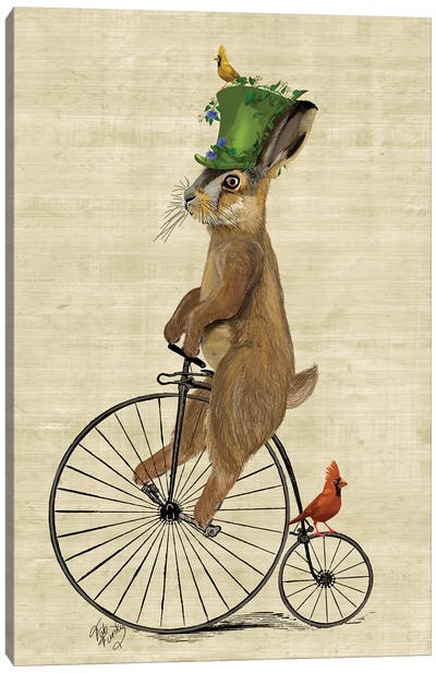 March Hare On Penny Farthing Bike Canvas Art Print - Bicycle Art