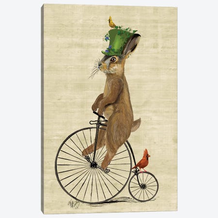 March Hare On Penny Farthing Bike Canvas Print #FNK1151} by Fab Funky Canvas Art Print