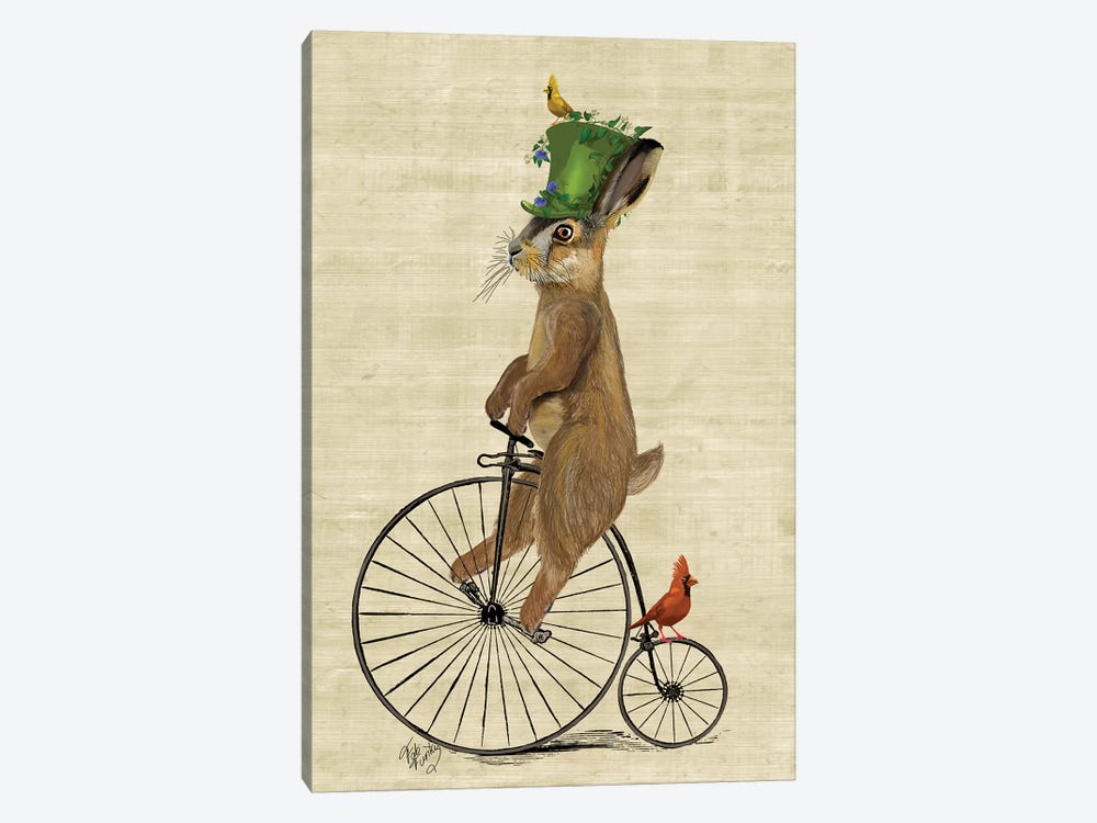 March Hare On Penny Farthing Bike by Fab Funky 1-piece Canvas Wall Art