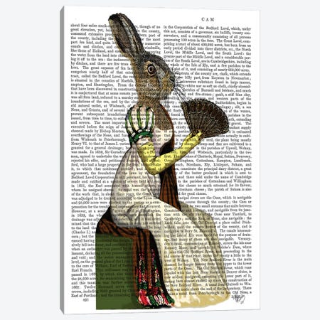 Miss Hare, Print BG Canvas Print #FNK1156} by Fab Funky Canvas Wall Art