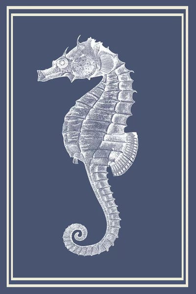 Seahorses: Mixed Nautical White On Indigo Blue IV by Fab Funky