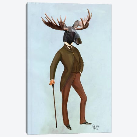 Moose In Suit Canvas Print #FNK1170} by Fab Funky Canvas Art Print