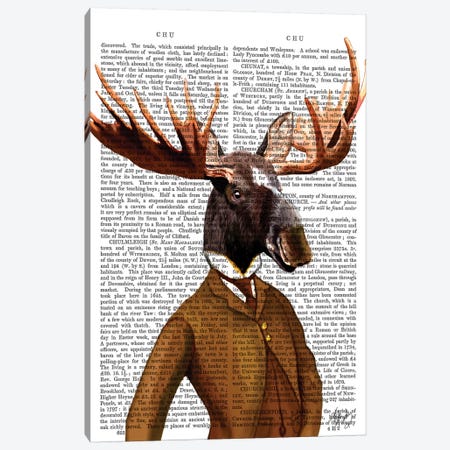 Moose In Suit Portrait Canvas Print #FNK1171} by Fab Funky Canvas Art Print