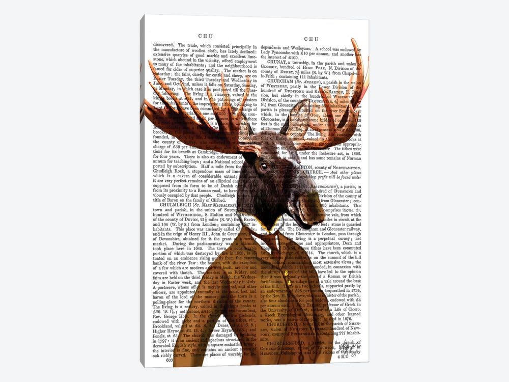 Moose In Suit Portrait by Fab Funky 1-piece Canvas Wall Art