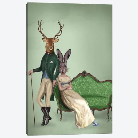 Mr. Deer & Mrs. Rabbit Canvas Print #FNK1174} by Fab Funky Canvas Artwork
