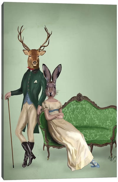 Mr. Deer & Mrs. Rabbit Canvas Art Print - Fab Funky