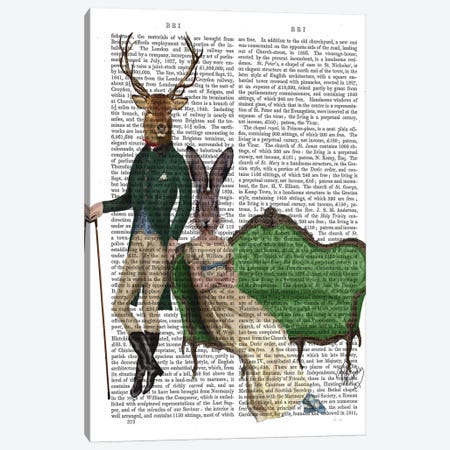 Mr. Deer & Mrs. Rabbit, Print BG Canvas Print #FNK1175} by Fab Funky Canvas Wall Art