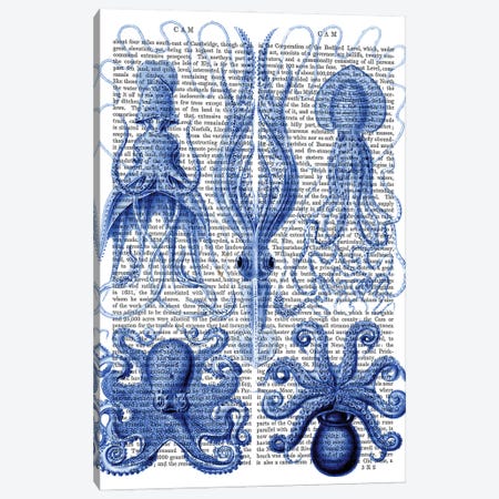 Octopus & Squid Blue Canvas Print #FNK1182} by Fab Funky Canvas Wall Art
