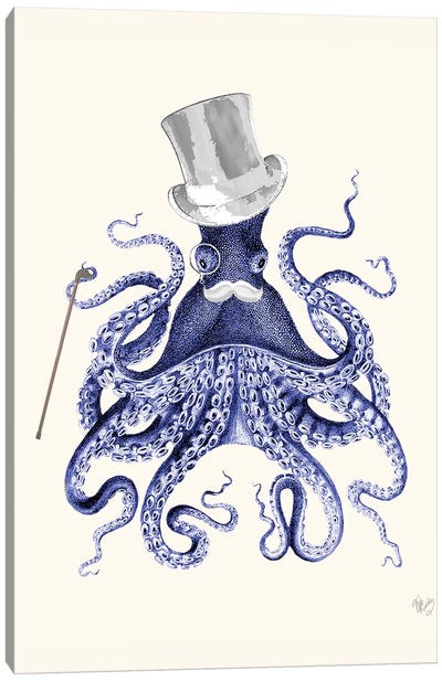 Octopus About Town Canvas Art Print - Kids Nautical Art