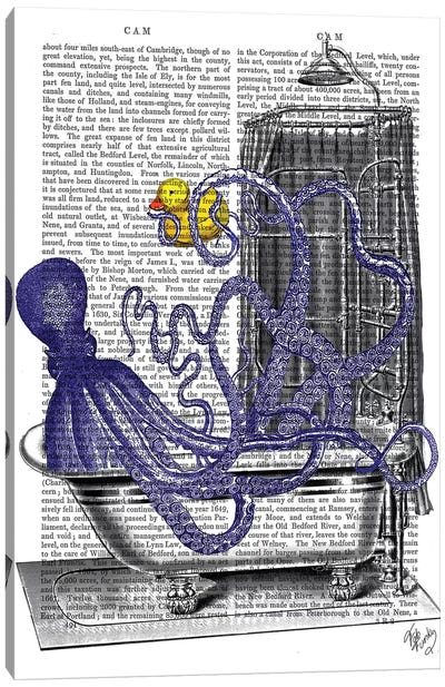 Octopus In Bath Canvas Art Print - Kids Nautical Art