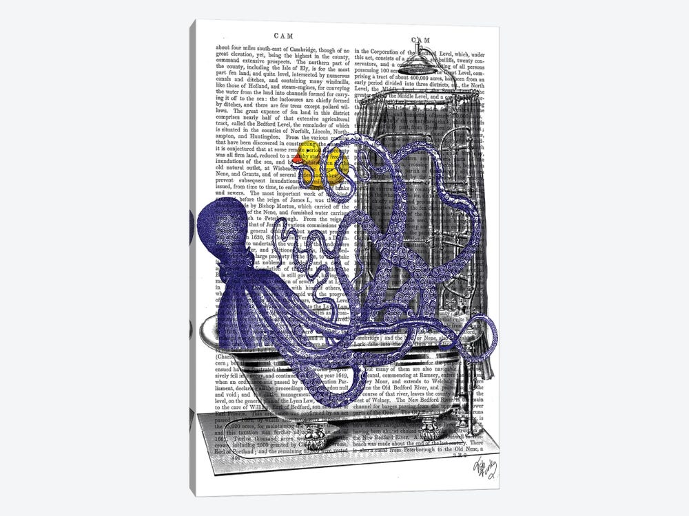 Octopus In Bath by Fab Funky 1-piece Canvas Print