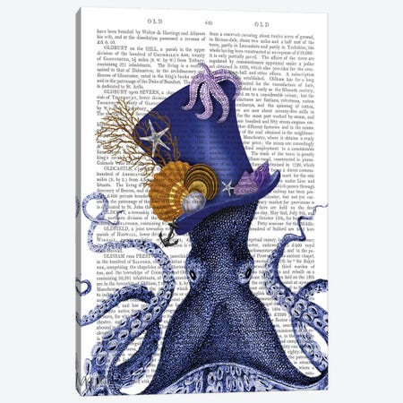 Octopus Nautical Hat Canvas Print #FNK1189} by Fab Funky Canvas Artwork