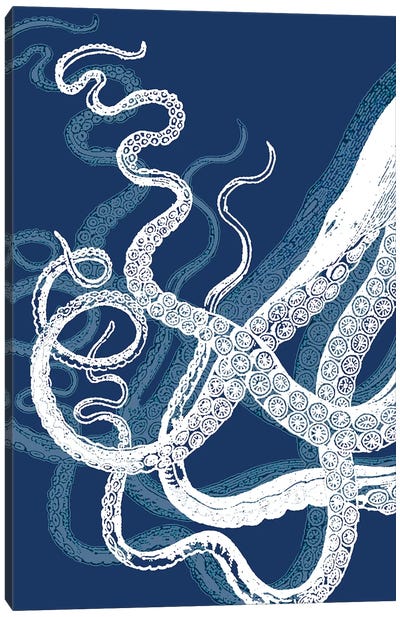 Octopus Tentacles, Blue & White Canvas Art Print - Kids Nautical & Ocean Life Art