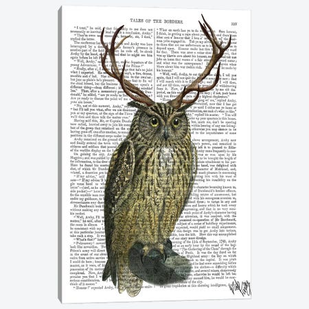 Owl With Antlers Canvas Print #FNK1203} by Fab Funky Art Print