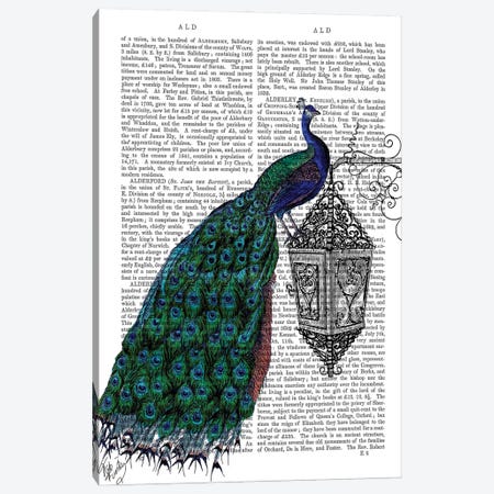 Peacock On Lamp Canvas Print #FNK1210} by Fab Funky Canvas Artwork