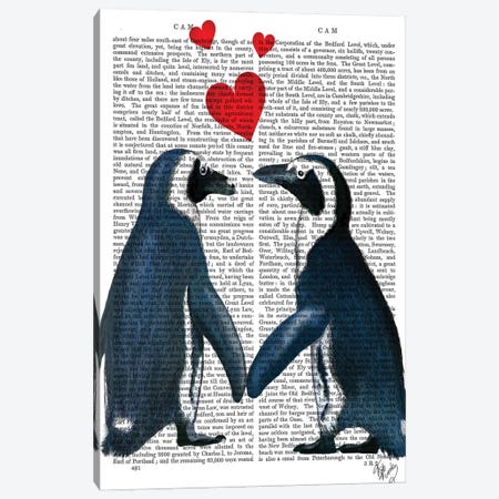 Penguins With Love Hearts Canvas Print #FNK1214} by Fab Funky Canvas Print