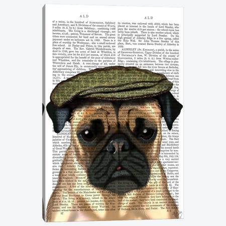 Pug In Flat Cap Canvas Print #FNK1227} by Fab Funky Canvas Art