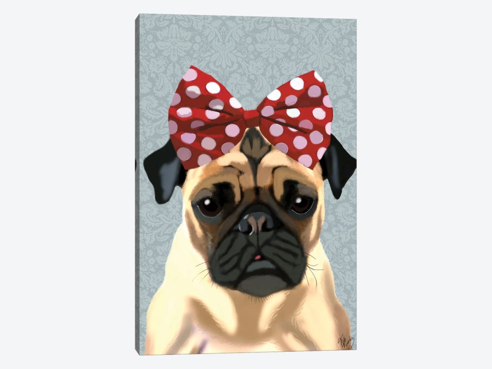 Pug With Red Spotty Bow On Head 1-piece Canvas Print