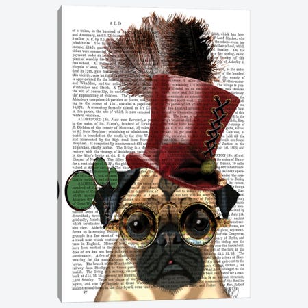 Pug With Steampunk Style Top Hat Canvas Print #FNK1230} by Fab Funky Canvas Wall Art