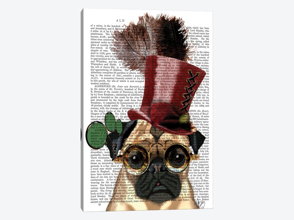 Pug With Steampunk Style Top Hat by Fab Funky 1-piece Art Print