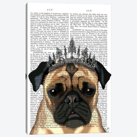 Pug With Tiara Canvas Print #FNK1231} by Fab Funky Canvas Wall Art