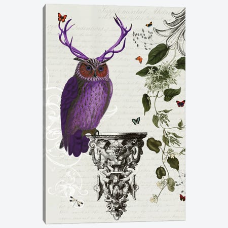 Purple Owl With Antlers Canvas Print #FNK1233} by Fab Funky Canvas Art