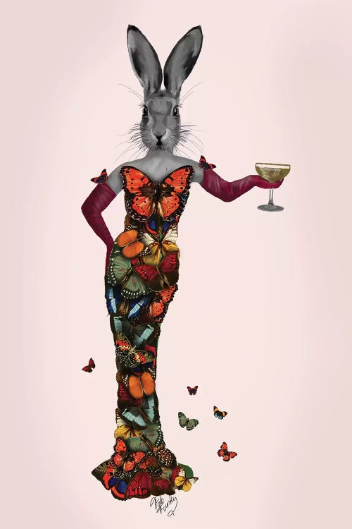 Rabbit Butterfly Dress by Fab Funky wall art