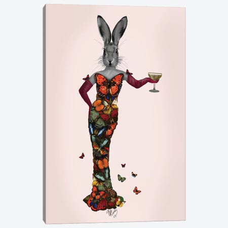 Rabbit Butterfly Dress Canvas Print #FNK1238} by Fab Funky Canvas Artwork