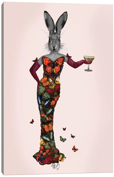 Rabbit Butterfly Dress Canvas Art Print - Fab Funky