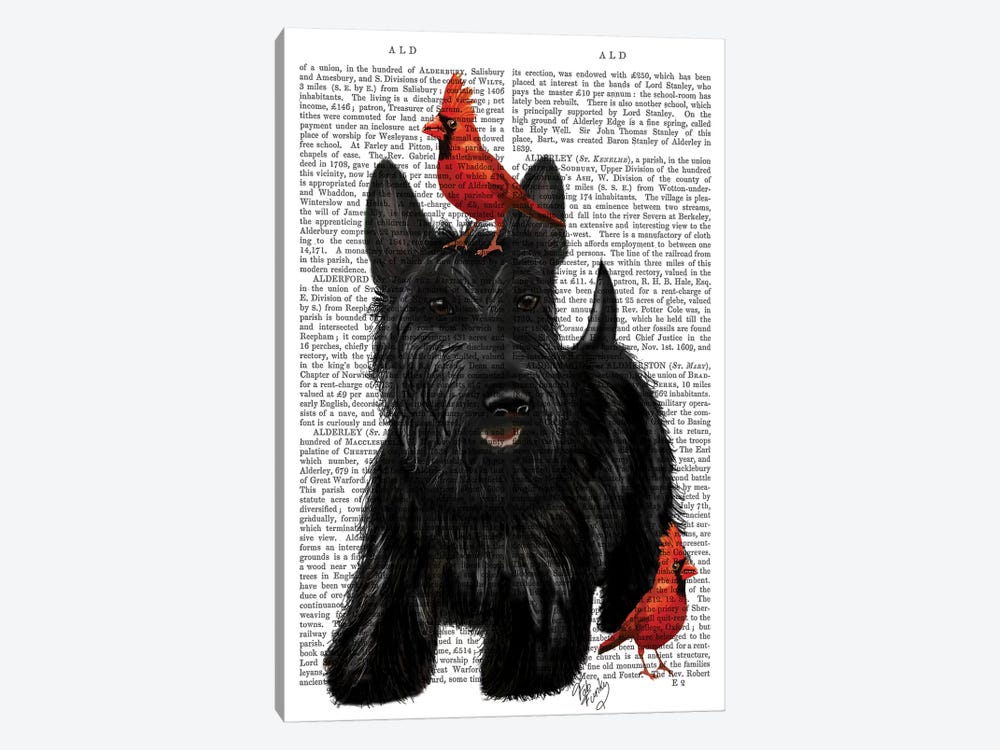 Scottish Terrier & Birds by Fab Funky 1-piece Canvas Art Print