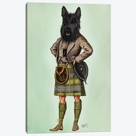 Scottish Terrier In Kilt Canvas Print #FNK1259} by Fab Funky Canvas Artwork