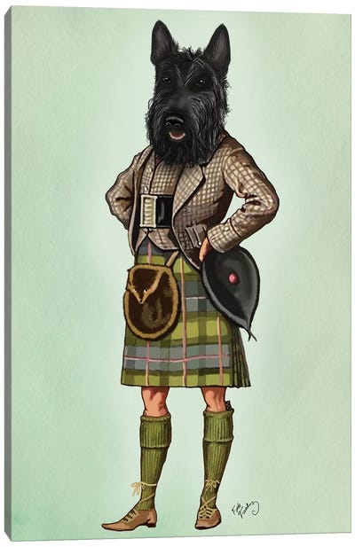 Scottish Terrier In Kilt Canvas Art Print - Scottish Terriers