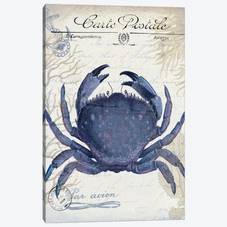 Seaside Postcard On Cream: Crab Canvas Print #FNK1263} by Fab Funky Canvas Art Print
