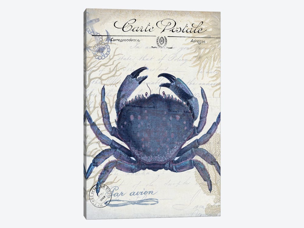 Seaside Postcard On Cream: Crab by Fab Funky 1-piece Canvas Print